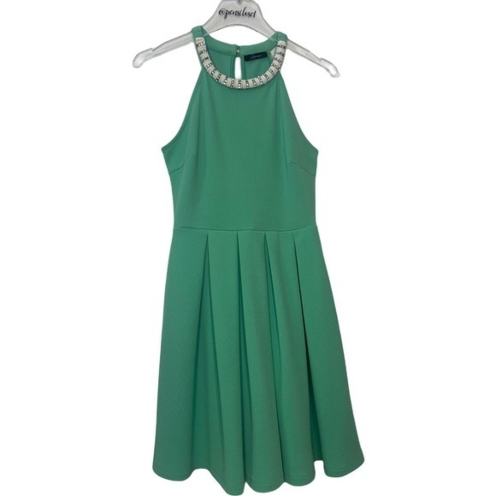 Soprano Sleeveless Seafoam Green Beaded Neckline Fit & Flare Spring Summer Dress